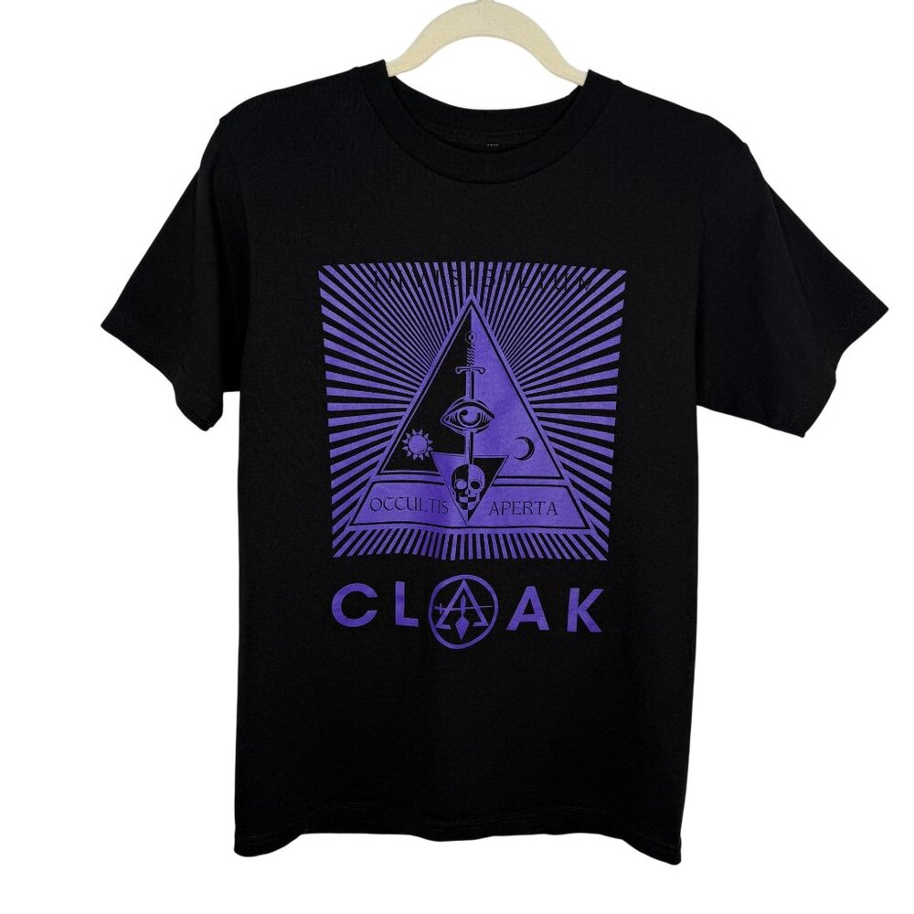 Cloak Occultis Aperta Black T-Shirt With Purple Graphic Print, S